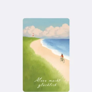 Mini Postkarte mit Landschaftsmotiv und Schriftzug "Meer macht glücklich"