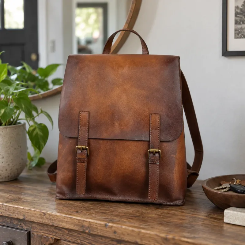 Luxury Simple Genuine Leather Japanese Style Backpack