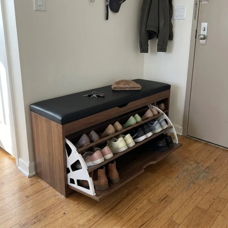 Nordic Wooden Space Saving Shoe Rack Stool