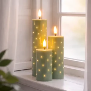 LED-Blockkerzen TWINKLE Grün - 3er-Set