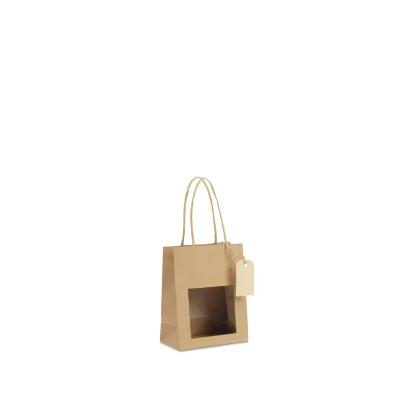 Gift bags with window and tag 11,5+6,4x14,5cm Kraft (100 pcs)