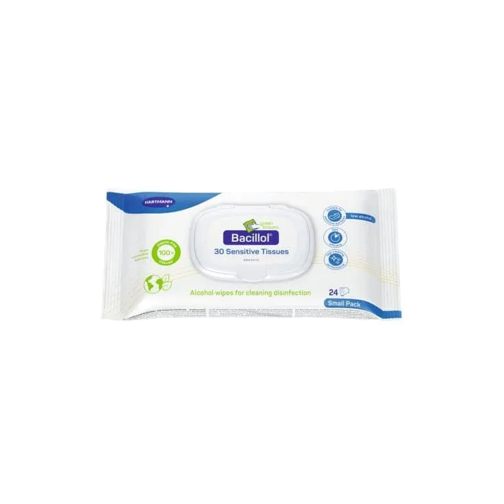 Hartmann Bacillol 30 Sensitive Tissues alkoholische Desinfektionstücher Flowpack = 24 Tücher