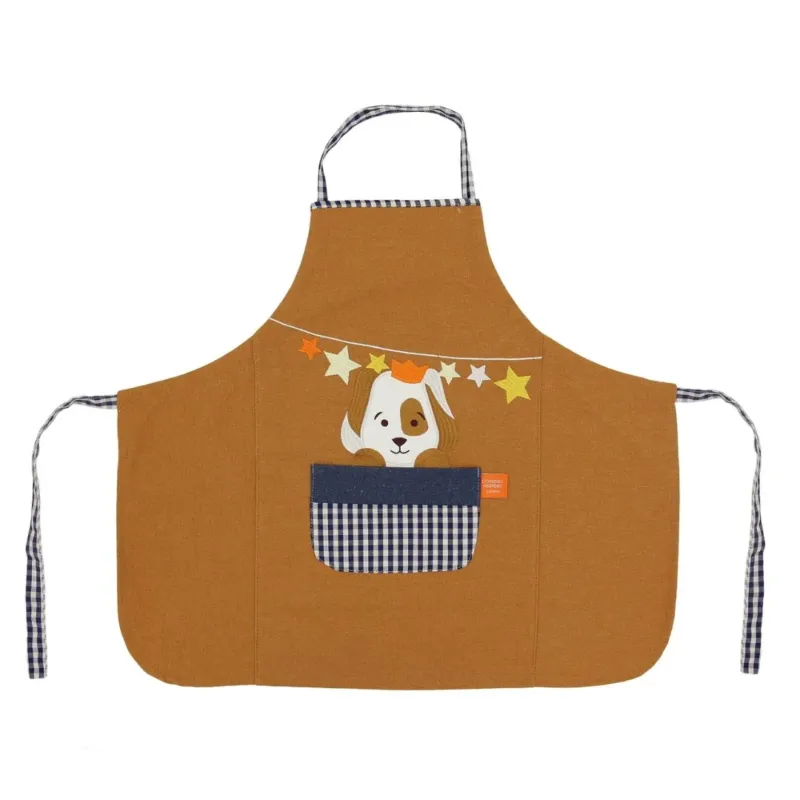 Kinderschürze Hundewelpe camel personalisierbar