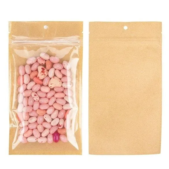 Kraft Barrier Bags with clear front 10.2 x 16.5 cm w/Tear Notches