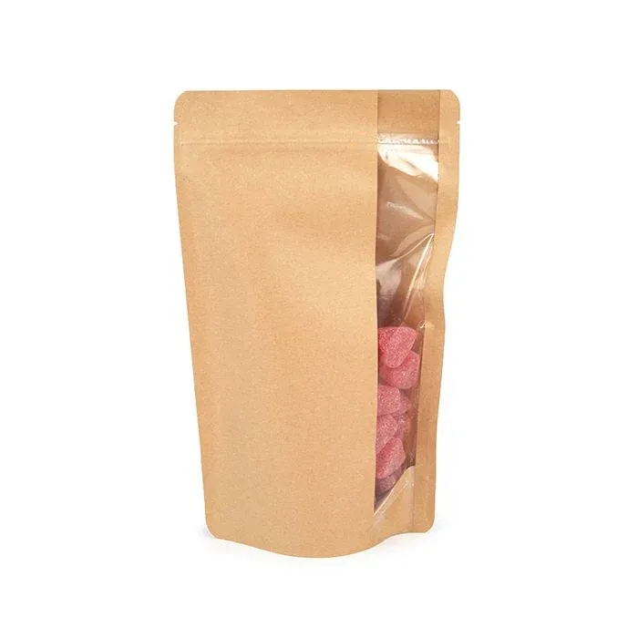 Stand Up Zipper Pouch w/ Vertical Window Kraft 17.1x8.9x28.6 cm