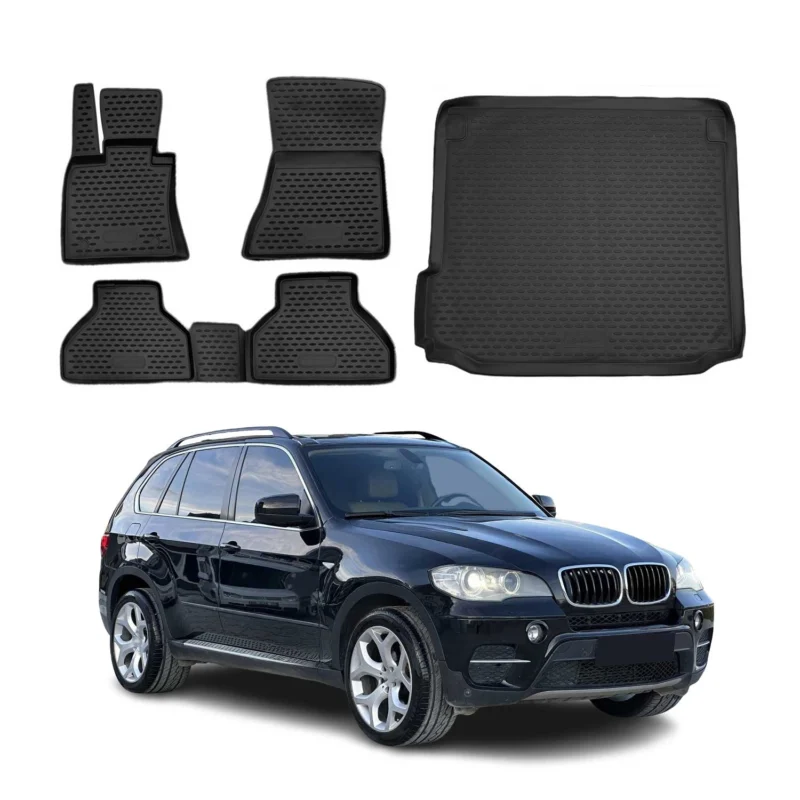 Fußmatten & Kofferraumwanne Set für BMW X5 E70 2007-2013 Gummi TPE Schwarz 5x