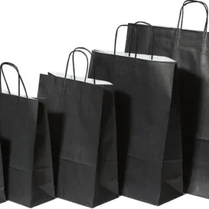 Paper Carrier Bags Black 26+12x35cm Kraft 90 grams