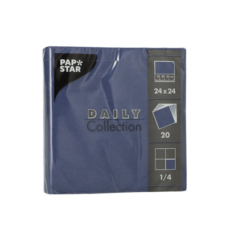 Papstar DAILY Collection Servietten, 24x24 cm, 1/4, dunkelblau 1 Karton (20 Packungen × 20 Stück)