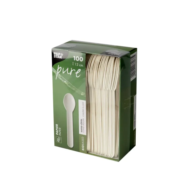 Papstar Pure Papier Kaffeelöffel, 13 cm, weiß 1 Karton (10 Packungen × 100 Stück)