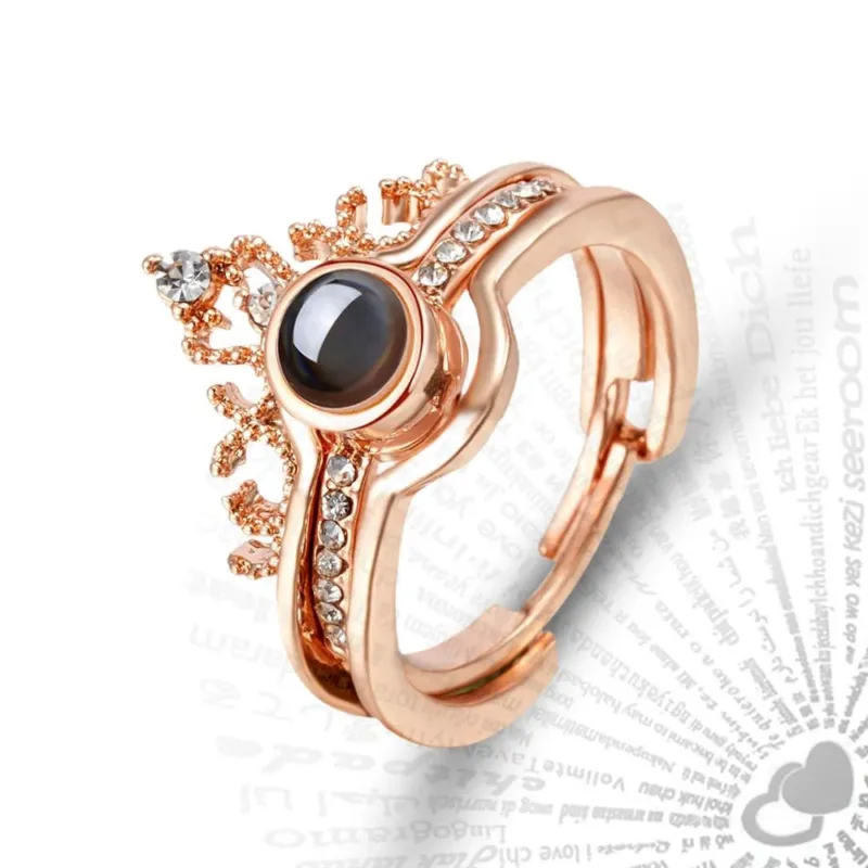100 Languages I Love You Projection Crown Couple Ring - Image 0