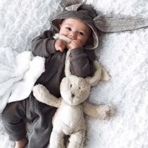 Warm Bunny Ear Rompers Winter Infant Rabbit Style Jumpsuit - Image 0