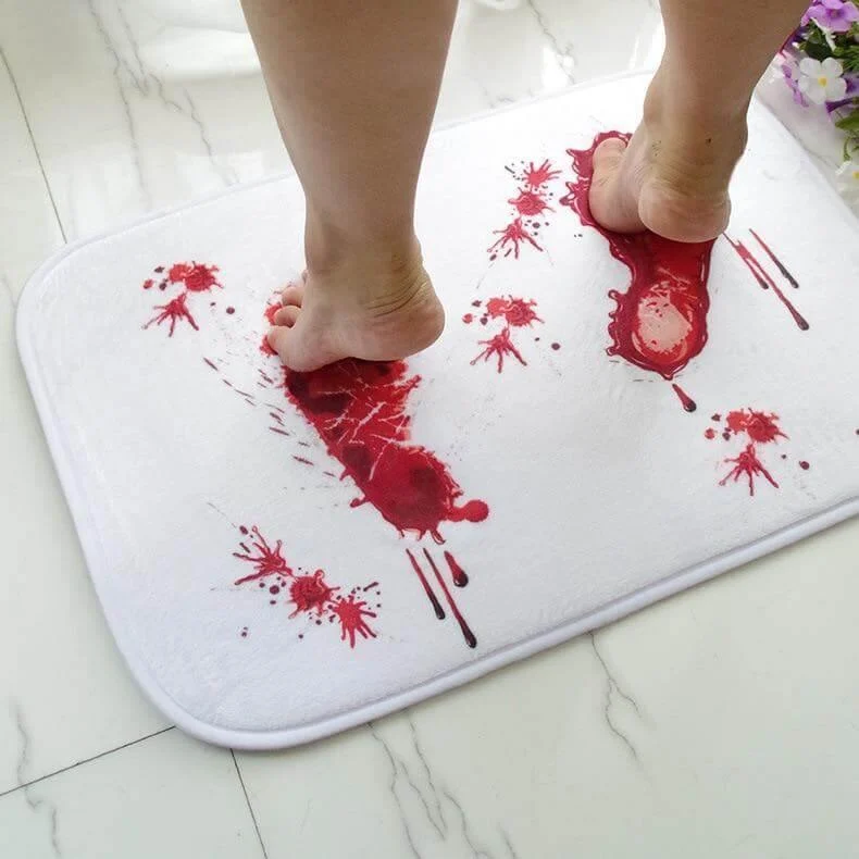 Red Footprint Microfiber Memory Foam Bath Mat - Image 0