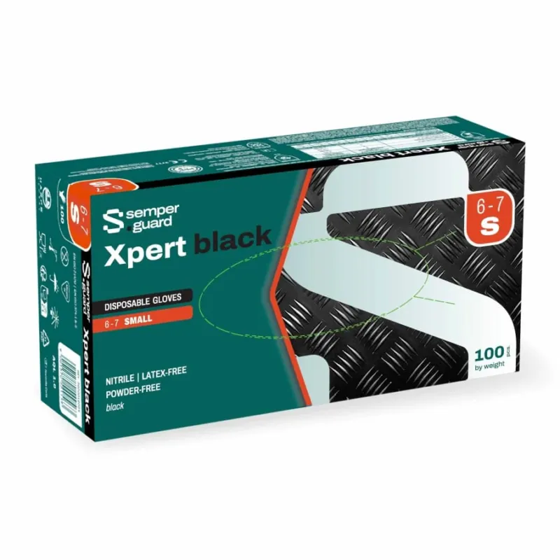 Semperguard® Xpert Black Nitrilhandschuhe, puderfrei, schwarz S (6-7) – 1 Packung (100 Stück)