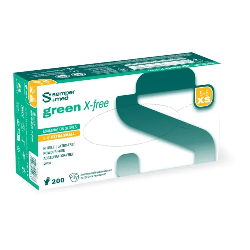 Sempermed® green X-free Nitrilhandschuhe, puderfrei, grün XS (5-6) – 1 Packung (200 Stück)