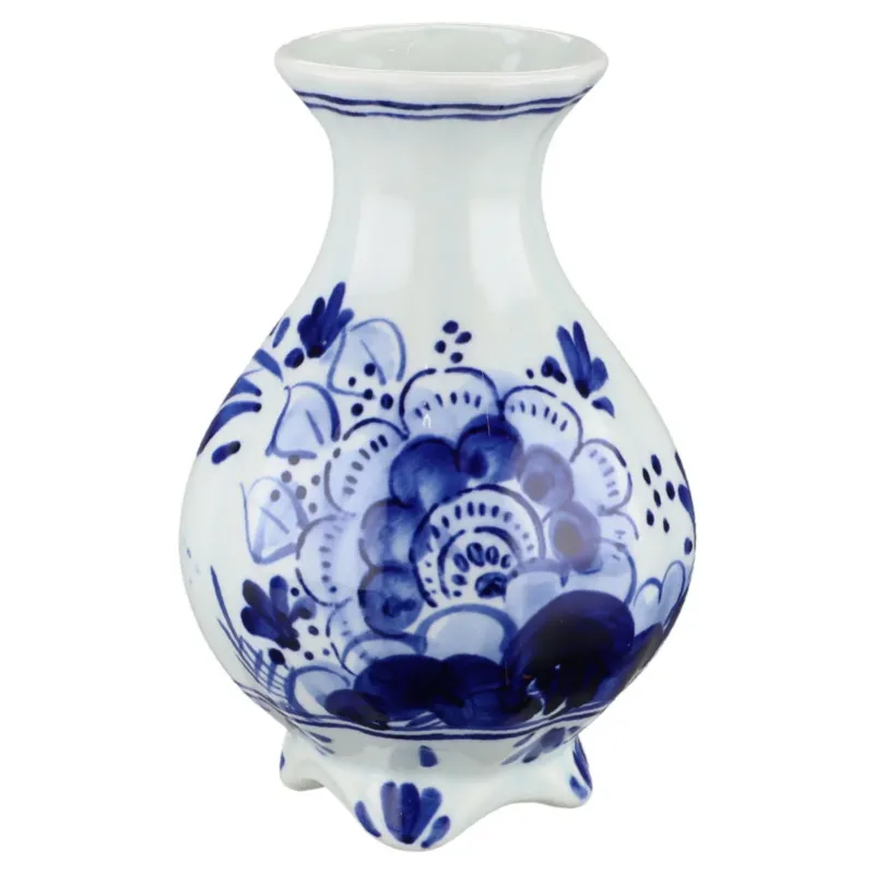 Vase klein auf 4 Füssen H 10 cm Delfts Keramik Blaue Blume