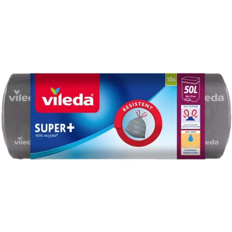 Vileda SUPER+ Müllbeutel, 50 Liter, mit Zugband 1 Rolle = 10 Beutel