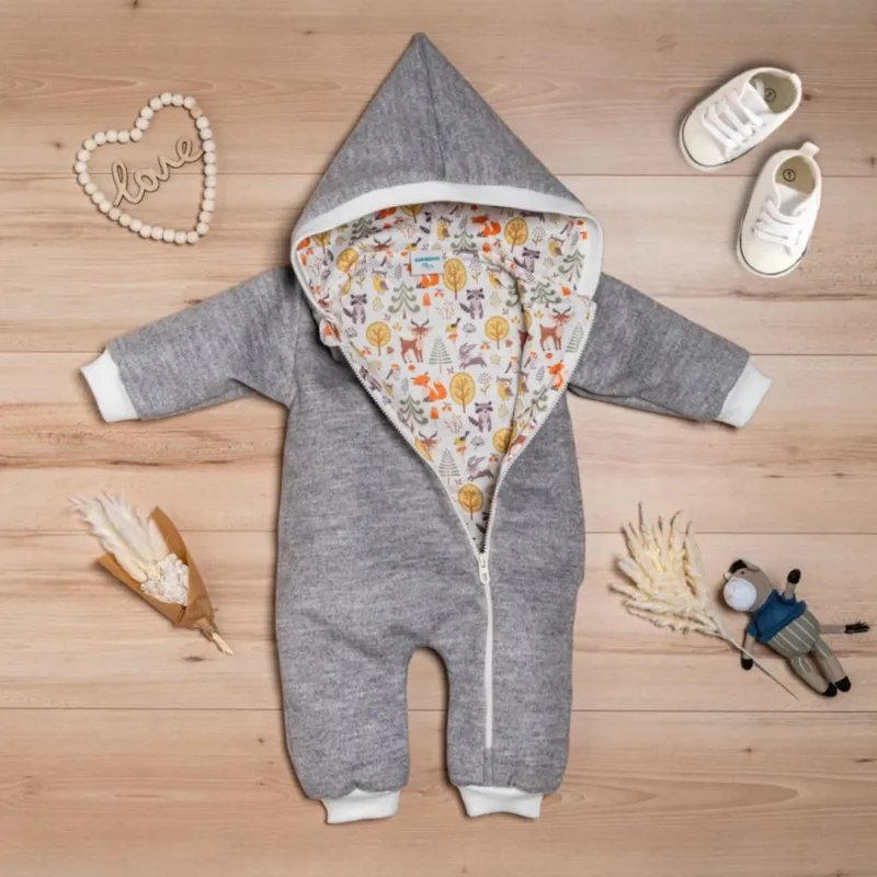 Wollfleece Overall "Waldtiere" grau