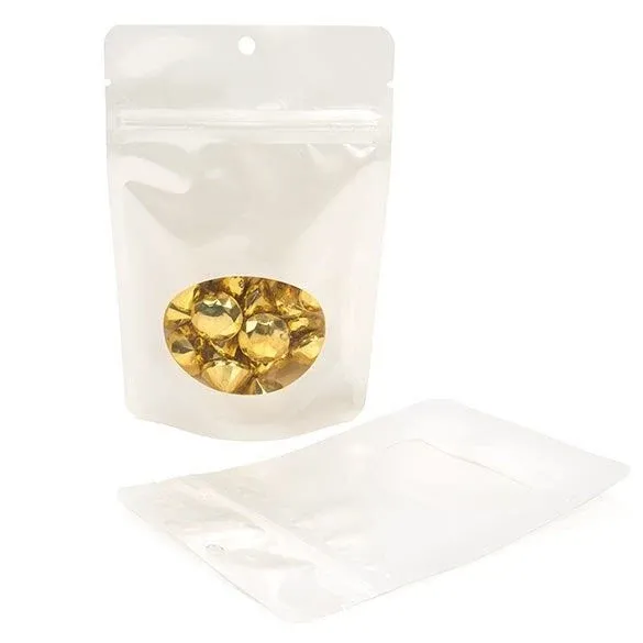 Stand Up Pouches Pearl White with oval Window 10.2x6x15.2cm With Hang Hole
